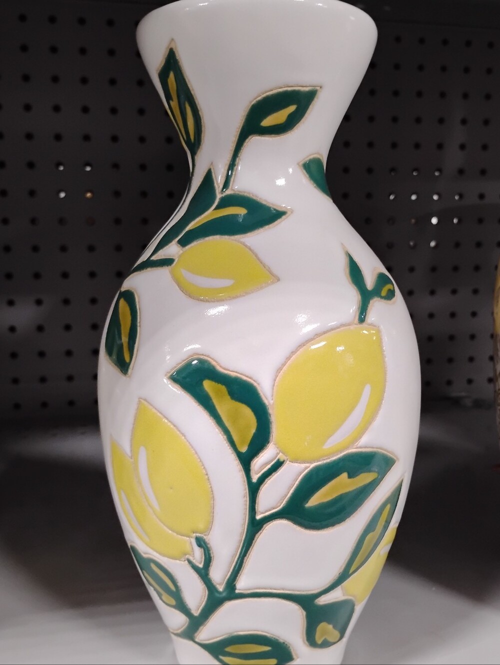 New White Ceramic Vase with Yellow Lemon Motif - Unbranded